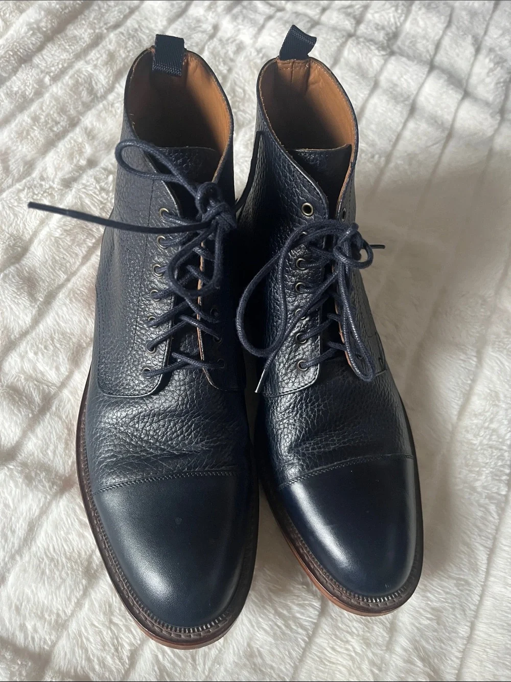 Taft Navy Rome Full-grain Leather Cap Toe Dress Boots